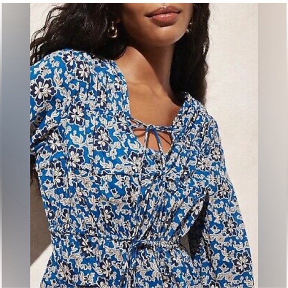 J CREW BEACH DRESS TIERED TIE FRONT FLORAL BLUE WHITE NWT SZ MEDIUM - Picture 2 of 14